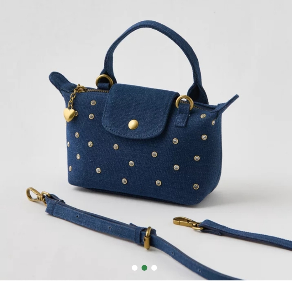 Stylish Blue Handbag Pouchette Denim with Gold Accents NWT